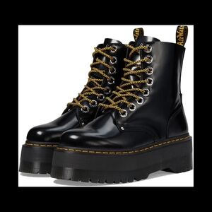 Black Platform Combat Boots with Yellow Laces - JADON BLACK PATENT Dr. Martens 9